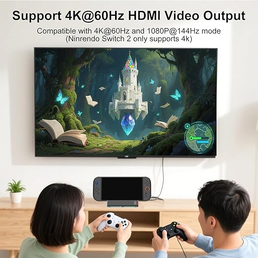 TV Dock Station for Nintendo Switch 2,Portable Charging Stand with 4K HDMI/ 2*USB Port/Type C Port/RGB Led Light -Switch 2 TV Docking Station Only