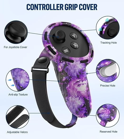 Silicone Cover Set Compatible with Meta/Oculus Quest 3 Accessories, Controller Grips, VR Shell Cover, Facial Interface Cover, Protective Lens Cover, Tempered Glass Lens Caps, Not Fit Quest 3S