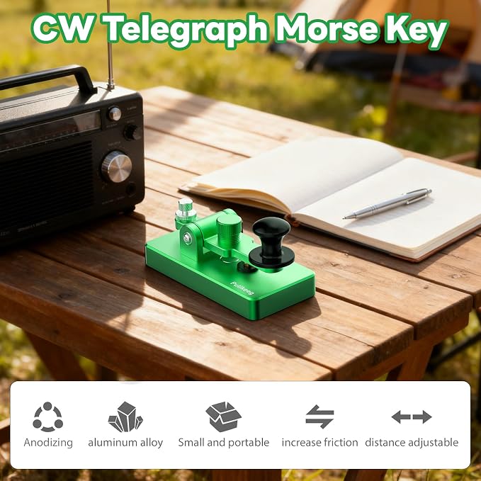 Putikeeg Classical Morse Mini Code Key Morse Code Paddle Key Aluminum Alloy Mini-Key Morse CW Portable Key Morse Practice Key Green