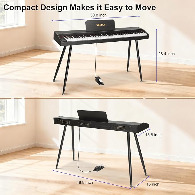 Digital Piano Keyboard 88 key,Semi-Weighted Electric Piano,Full Size Acoustic Piano for Beginners with,Pedal, USB-MIDI Compatibility (Black)