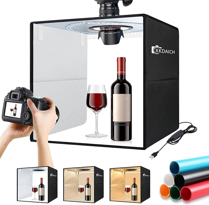 16x16 Inch Portable Folding Photo Studio Shooting Tent Box with Dimmable Ring Light USB, 3 Color Temperatures & 6 Colors PVC Backdrops for Product Photography, YouTube Videos, Smartphone