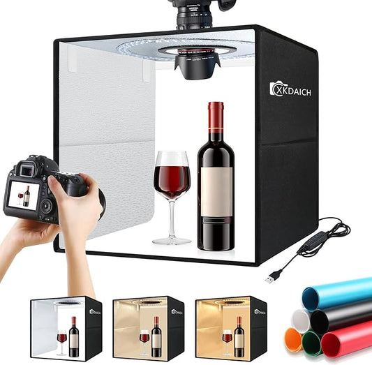 16x16 Inch Portable Folding Photo Studio Shooting Tent Box with Dimmable Ring Light USB, 3 Color Temperatures & 6 Colors PVC Backdrops for Product Photography, YouTube Videos, Smartphone