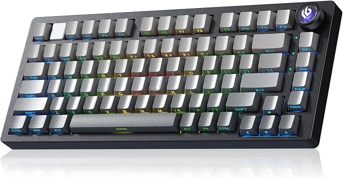LEOBOG HI75C Pro Mechanical Keyboard,Aluminum Alloy Gaming Keyboard 75% Hot Swappable with Five-Layer Knob, Bluetooth/2.4GHz/USB-C Wireless Keyboards for Windows/MAC/iOS/Android - Reaper Switch, Grey