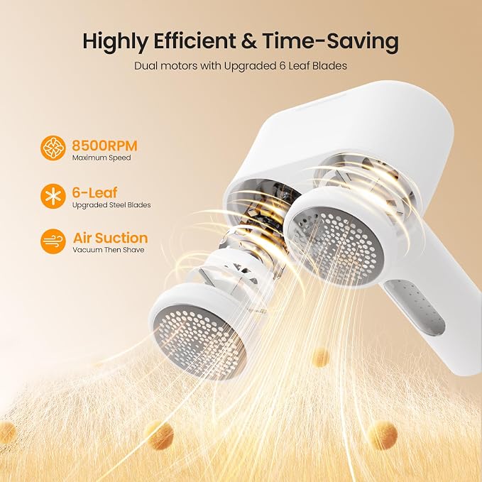 Mosthink Fabric Shaver, 2-in-1 Electric Lint Remover & Build-in Lint Brush, Large Fuzz Remover for Clothes Couch Furniture (White, 2600mAh)