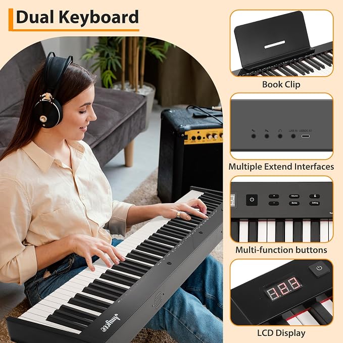 88 Keys Piano Keyboard Set, Electronic Digital Piano with Built-in Speaker Microphone, Portable Keyboard Gift Teaching for Beginners, Electric Piano for Birthday Gift