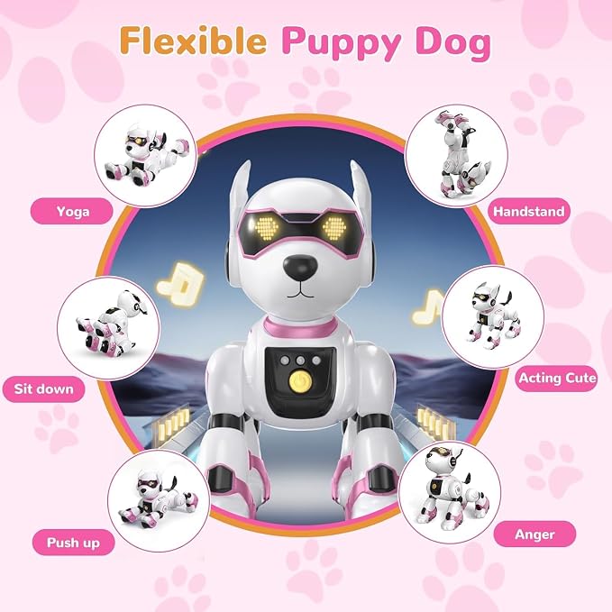 okk Robot Dog for Kids, Remote Control Dog and Touch Voice Interactive, Programmable Robot with lmitation Show, Sing Dance Electronic Pet, Smart Gesture Sensing Puppy Gift for Boys Girls