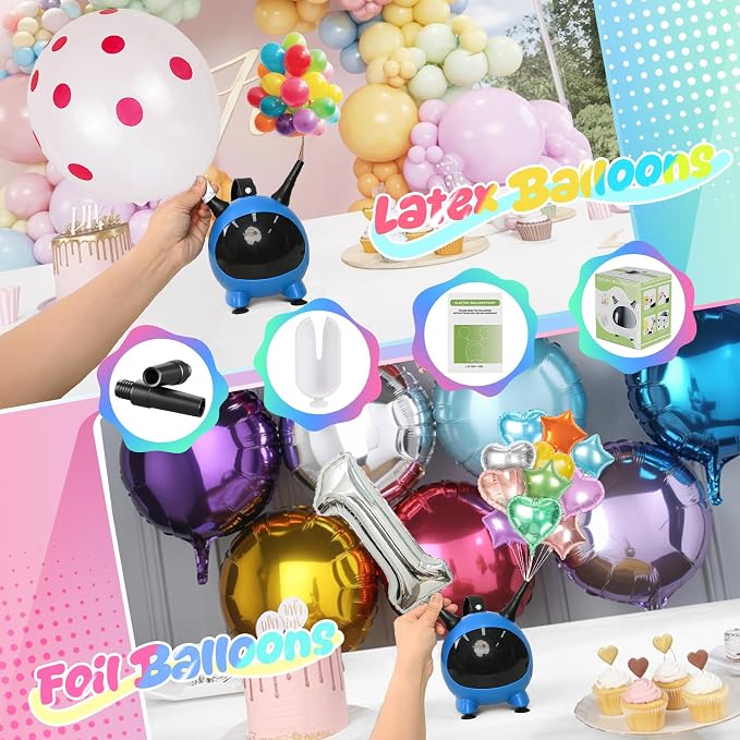 Balloon Pump Electric, Portable Balloons Inflator Air Pump Dual Nozzle, 110V Small Electric Balloons Blower Machine Corded, 600W for Latex Foil Balloon Arch Garland Party Decorations Supplies