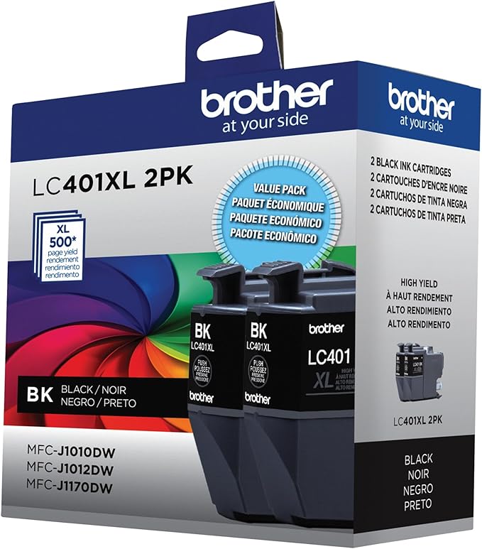 Brother Genuine LC401XL 2PK High Yield 2-Pack Black Ink Cartridges