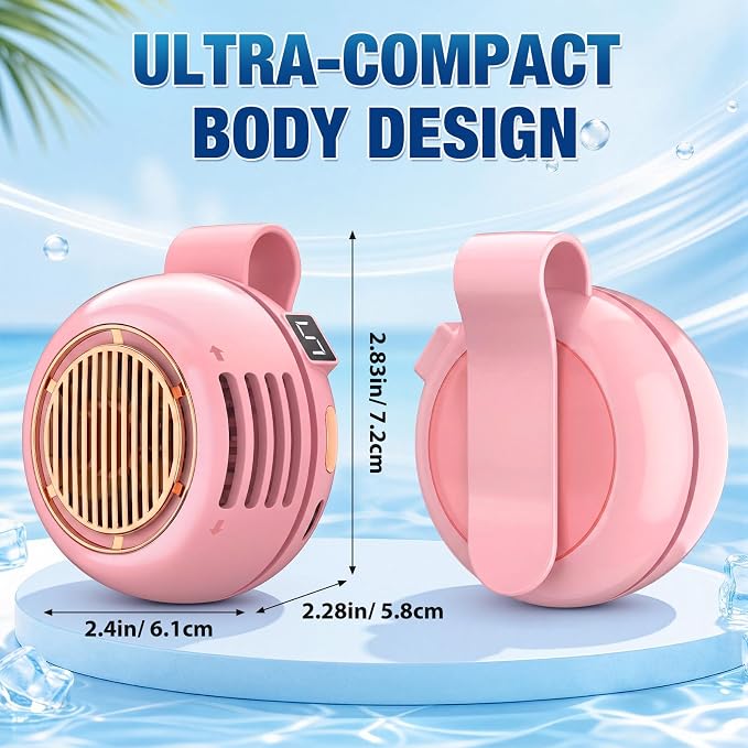 2 Pack Portable Silent Mini Bladeless Fan Clip on 5 Adjustable Speeds Digital Display 360 Rotatable USB Rechargeable Electric Small Fan for Shirt Waist Outdoor Travel(Pink)