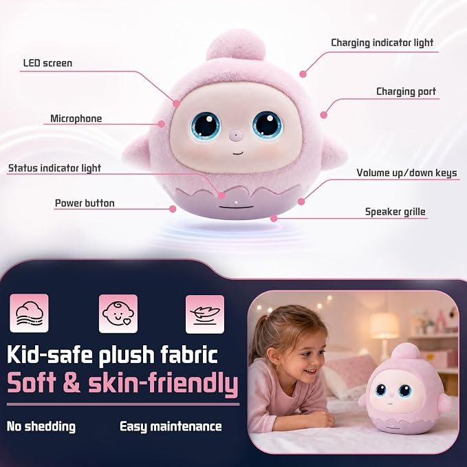 Lovi AI Interactive Emo Robot for Kids, Smart Plush Talking Toys Companion, LCD Eye Screen Desktop Robots for Play, Bedtime and Learning, Rechargeable Electronic Pets Gift for Boys and Girls