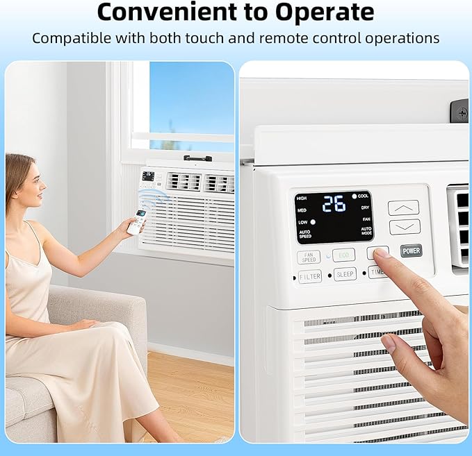 Antarctic Star 8,000 BTU Window Air Conditioner, Window AC Unit Cools up to 350 Sq.Ft., 6-in-1 Modes with Remote Control, Easy to Install & Energy Saving, White