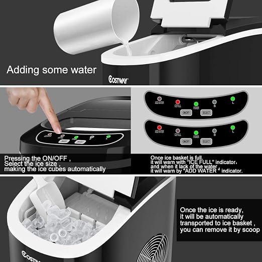 Byroce Portable Countertop Ice Maker, Electric Ice Maker with Easy Operated Panel, Ice Cubes Ready in 6 Mins, 26LBS/24 Hours, Quiet Running and Energy Efficient, Countertop Ice Making Machine