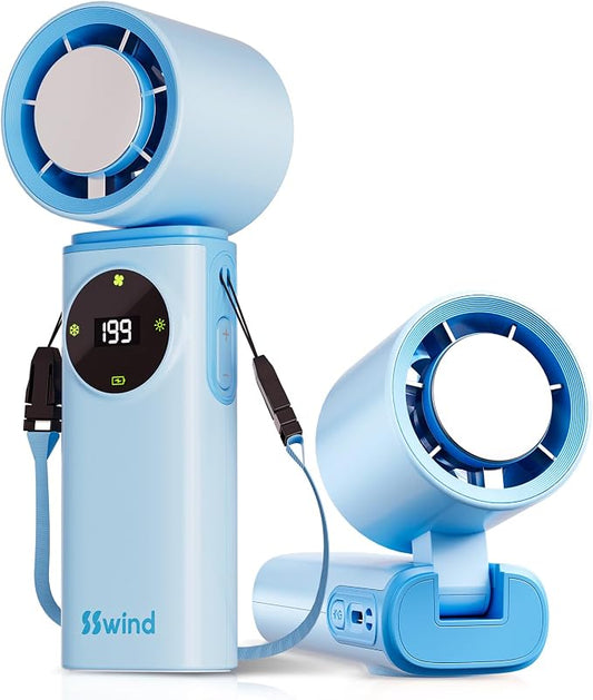 6000mAh Portable Handheld Fan with Ice Cooling, 199 Levels Stepless Speed, 20H Long Battery Life, 20000RPM Turbo Fan Rechargeable Personal Mini Fan for Travel, Outdoor, Makeup (Blue)