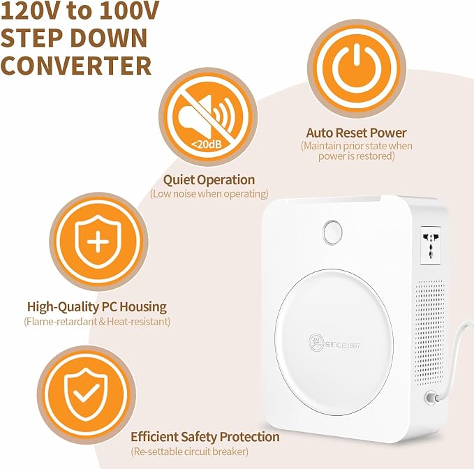 SUNSHUN 2000 Watts Step Down Transformer 120v to 100v Japan Voltage Converter Power Converter for Japanese Appliances Used in US Canada Mexico