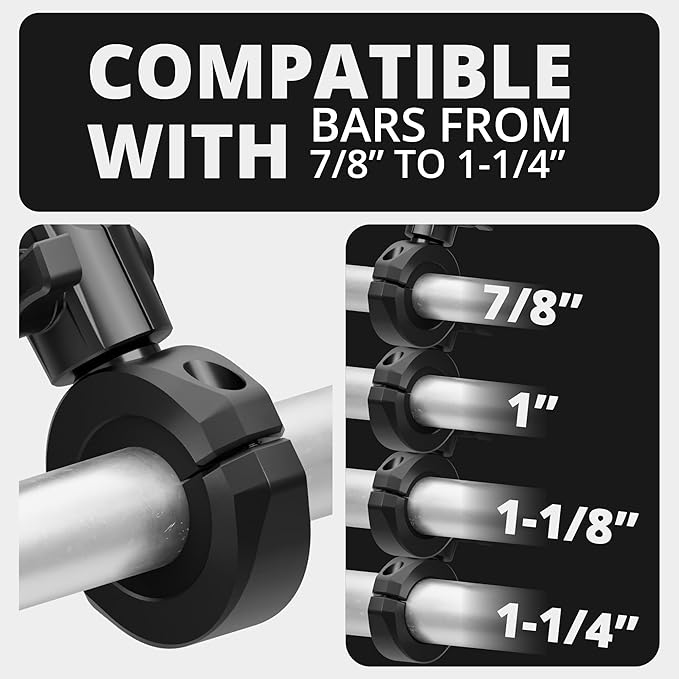 Tackform Black Motorcycle ALL METAL Phone Mount - 20MAXX Spring Cradle | BC3 Universal Clamp Fits 7/8" to 1-1/4" Handlebars | Aluminum | Compatible with iPhones, Galaxy Devices, More | Short Reach Arm