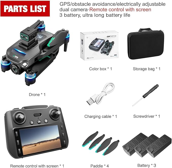 4K Camera Drone with GPS for Adults – 5G Remote Controller Features 5.9-Inch HD Screen, Obstacle Avoidance, One Key Return, Optical Flow Mode, Brushless Motor FPV, 60 Minutes Flight Time