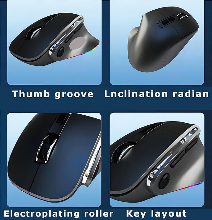 Wireless Mouse Ergonomic Vertical Mouse for Large Hands Rechargeable Big Quiet Silent Ergo Blue LED Light Carpal Tunnel Mice for PC Laptop Computer Macbook Office Gift,Bluetooth Vertical Mice