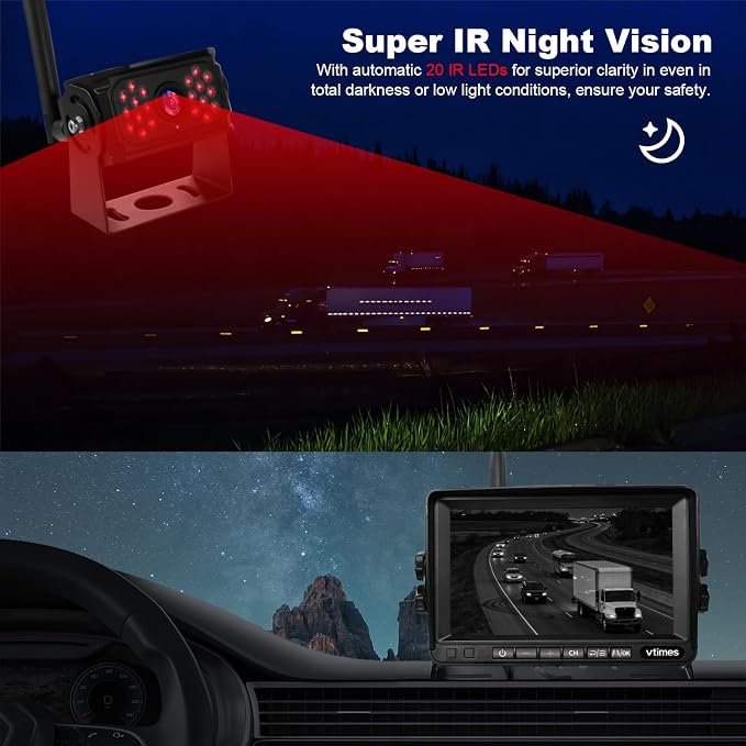 4-Camera Wireless RV Backup System, RV Backup 4 Camera Wireless with 7'' HD Monitor System for RV Truck Trailer Camper, 4-Split Screen, 984FT Signal Range, BSD Alert, IP69K Waterproof IR Night Vision