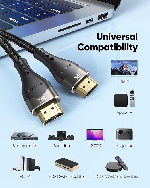 10K 8K HDMI Cable 3FT 10-Pack, 48Gbps Ultra High Speed HDMI 2.1 Cable 8K@60Hz, 4K@120Hz Nylon Braided HDMI Cord, eARC, HDR10, HDCP 2.2&2.3 for PS5, Monitor, HDTV, Laptop, PC, Blu-ray