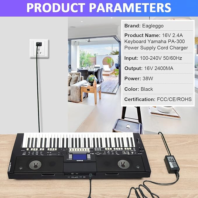 16V New AC/DC Adapter for Yamaha PA-300 PA-301 PA-300B PA-300C Power Supply Cord Charger