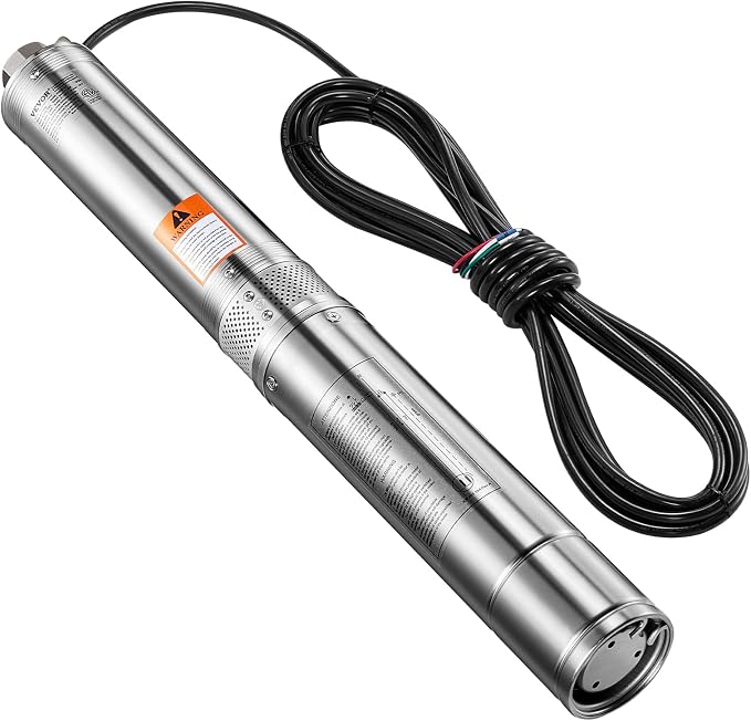 VEVOR Deep Well Submersible Pump, 1 HP Output Power, 115V, 31.7 GPM Flow 207 ft Head, with 32.81 ft Cord External Control Box, Stainless Steel Water Pump, for Industrial Irrigation and Home Use, IP68