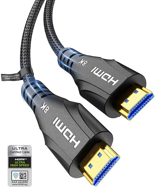 Cratree 8K HDMI Cable 6.6FT - Ultra High Speed HDMI Cable/Certified/4K 120hz/8K 60hz/48Gbps/Braided/eARC/HDCP 2.2&2.3 - Compatible for Blu-ray/HDTV/PS5/Monitor