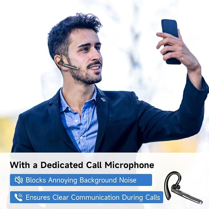 Boytond Bluetooth Earpiece V6.1,Single-Ear Bluetooth Headset with USB Dongle,10H Talk Time and 4H Playtime via USB,Wireless Handsfree Headset with Mic for Android,iOS,Laptop,Office,Truck Driver