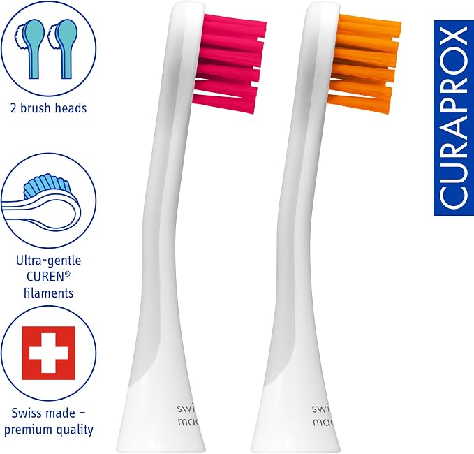 Curaprox Hydrosonic Brush Heads Rainbow Sensitive Duo – for Gentle Gum Care & Comfort Brushing | Magenta/Orange, 2-Pack | Compatible with All Curaprox Sonic Models | Swiss Made