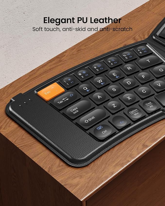 ProtoArc Ergonomic Foldable Keyboard Mouse, XKM03 Portable Folding Bluetooth Keyboard Mouse Combo for Business and Travel, Split Design, 3 Bluetooth, Rechargeable, for iPad, Tablet, iPhone, Laptop