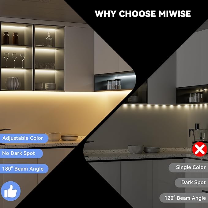 MIWISE COB LED Strip Light, 2700K-6500K All Color in One Tunable White LED Tape Lights Dimmable UL-Listed, APP Control Music Mode, for Under Cabinet, Bedroom, Kitchen, Shelves, Ceiling DIY, 16.4ft