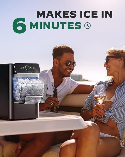 Silonn Ice Maker Coutertop - Portable Ice Cube Machine - 20lbs of Bullet Ice per Day, Makes Ice in 6 Minutes, Stainless Steel with Visible Water Level Window, Ideal for Kitchen, Office, and Camping