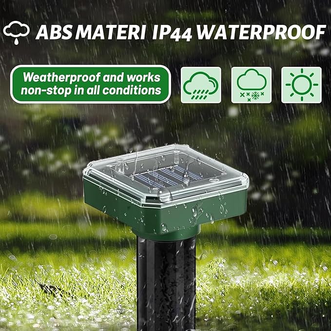 Mole Repellent Solar Powered 10 Pack, Humane Sonic Spikes Stakes Outdoor Waterproof, Repel Snake Groundhog Chipmunk Vole Gopher, Effective Rodent Repellent for Lawns, Garden, Farm
