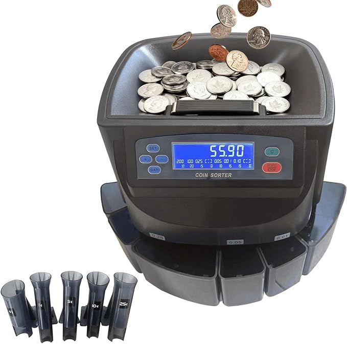 Coin Counter, 300 Coins/Minute, 500 Coins Large Capacity, Electric Coin Sorter with Digital Counting Display for Office Store Restaurant Retail Superstore Pharmacy