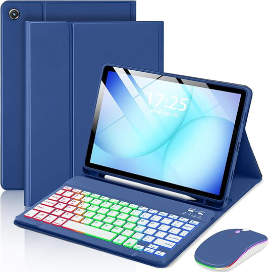 EAMPANG Case with Keyboard Mouse for Samsung Galaxy Tab A11 Plus/A9 Plus 2025/2023 11 inch,7 Color Backlight Detachable USB-C Keypad Magnetic Case with Pen Slot for Tablet A11+ A9+ 5G Navy Blue