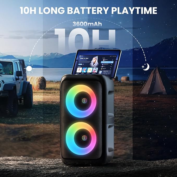 Bluetooth Speaker with 3 Wireless Microphones，Portable Party Speaker for Adults & Kids with Lights,Speakers Bluetooth Wireless，Floorstanding Speakers Support TWS/AUX/USB/TF Card for Home Party Gift
