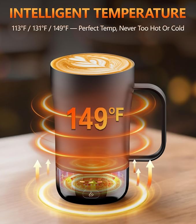 Self-Heating Coffee Mug, 14oz Heated Coffee Mug Rechargeable - Temperature Control Cup Keep Drinks Hot, Smart Cup Great Gift for Women & Slow Sippers