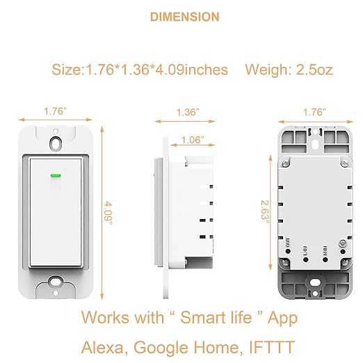 Smart light switch, Compatible with Alexa, Compatible with Google Assistant, No Hub Required, Smart Home WiFi Wireless, Suit for 1/2/3/4 Gang Switch Box, Neutral Wire Required, White Micmi 4pack