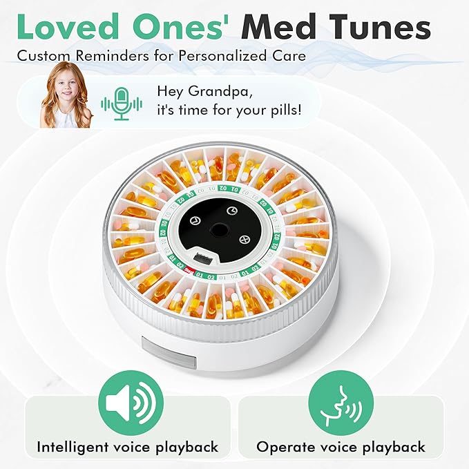 PillCalendar Bluetooth Automatic Pill Dispenser for Elderly with Alarm, Smart Pill Dispenser with 31-Slot, Fingerprint& Mechanical Dual Lock Medication Dispenser, Timed Dispenser Machine (Green)