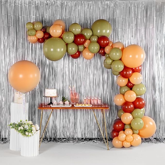Restaurantware-Balloonify Balloon Garland Set, 1 Party Decoration Kit - 124 Balloons, With Chain, Brown, Beige, & Green Latex Balloon Arch Kit, Includes Glue Dots And Ribbon