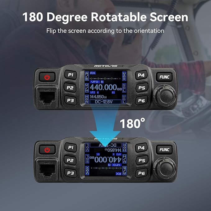Retevis RT95 Mobile Ham Radio, Dual Band Mobile Radio, Chirp, Dual Speaker, Rotatable LCD Display, 2m 70cm Ham Radio Base Station, Mobile Transceiver with Cable