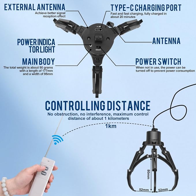 Mantis Claw Grabber for DJI Drones, Intelligent Manipulator for Mavic 3/Air 3/Mini 4 Pro/Mini 2, Rescue & Fishing Hook with Fixed-Point Drop (Drones Not Included)