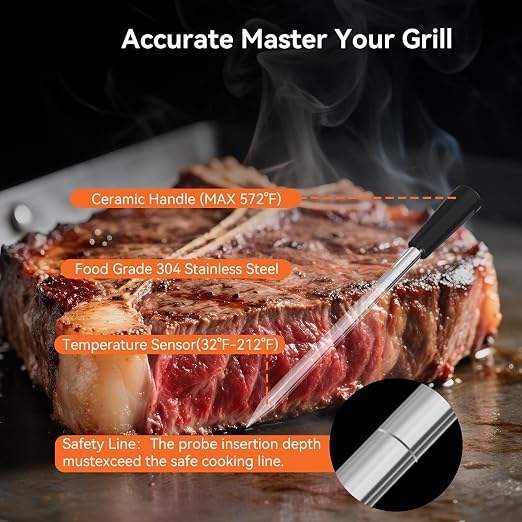 Newise Bluetooth Wireless Meat Thermometer with Smart APP, Long Range & Fast Charge, Digital Food Thermometer for Grill, Oven, Smoker, Perfect Father Day Gifts