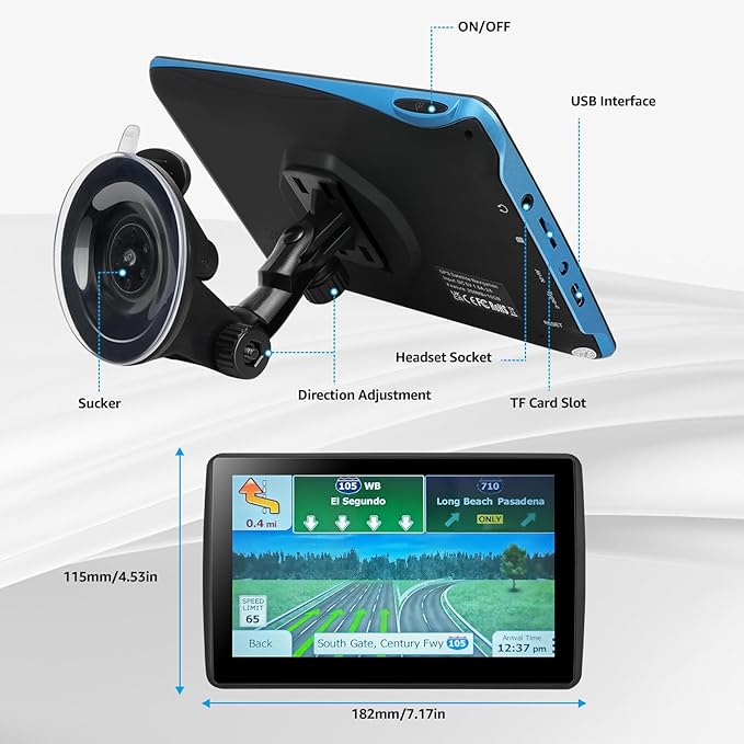 7'' GPS Navigator for Car Truck RV - 2026 North America Maps Free Lifetime Updates, Touchscreen Navigation System, Speed & Red Light Warning, Turn-by-Turn Voice Guidance, for All Cars