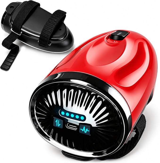 Professional Barber Handheld Massager, Cordless Vibration Massage Tool with 5 Speeds & 5 Modes, Wearable Palm Strap Design for Neck, Shoulders, Arms, Legs, 2600mAh Type-C Rechargeable, Red