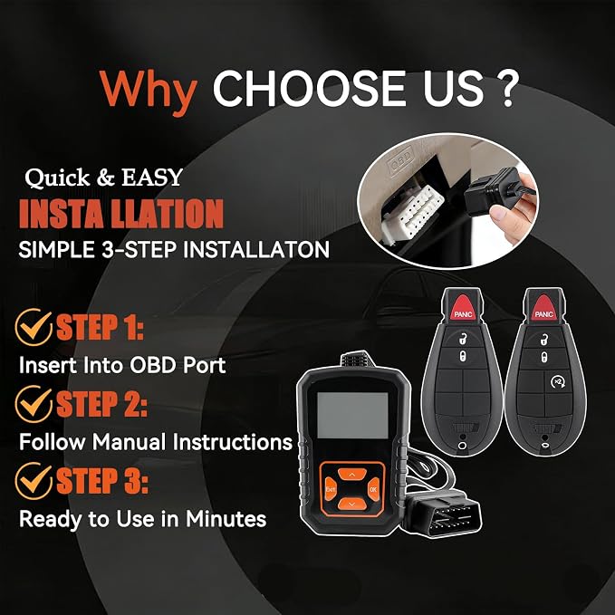 Key Fob FOBIK Kit Replacement GQ4-53T for 2013 2014 2015 2016 2017 Dodge Ram 1500 2500 3500 Keyless Entry Remote Control Key with DIY At Home Easy OBD Tool