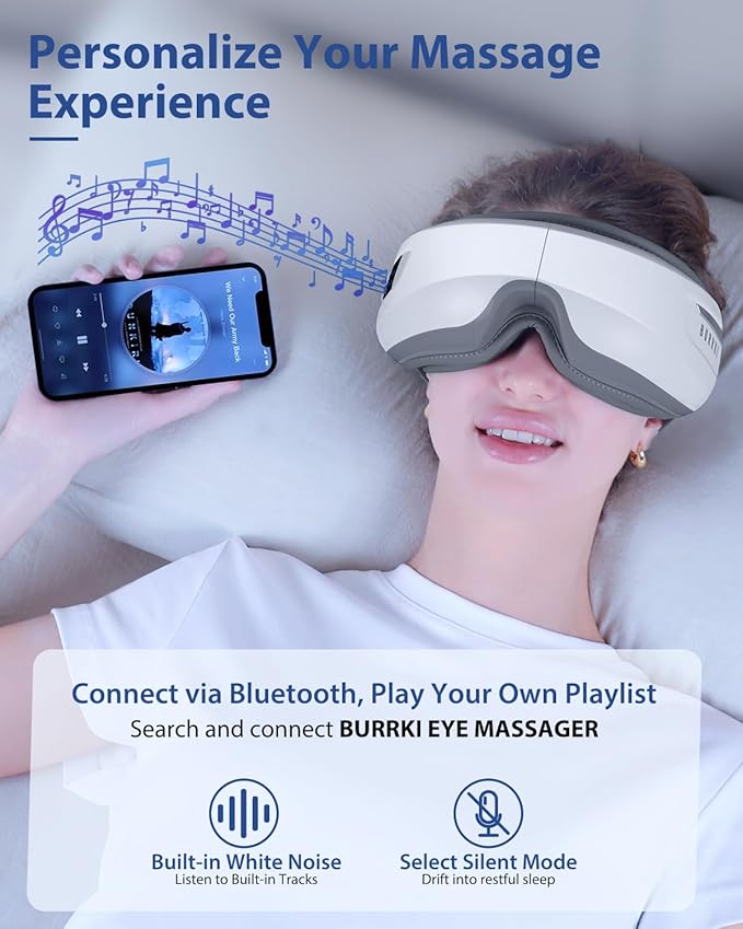 Eye Massager with Heat & Bluetooth Music, Mothers Day Birthday Gifts for Mom Women Men Her, Heated Eye Mask for Migraines Relief, Reduce Strain, Headache Relief and Improve Sleep, Eye Care Device