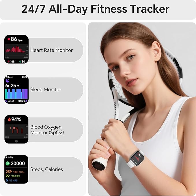 Smart Watches for Women Men, 1.85" HD Smartwatch Compatible iPhone/Samsung/Android (Answer/Make), Fitness Tracker Watch with Heart Rate/Sleep Monitor, Smart Watches 3ATM Waterproof 120+ Sport Modes