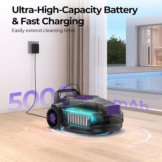 Robotic Pool Cleaner with Dual-Drive Motors,180Min Runtime, Powerful Pool Vacuum for Above-Ground & Flat Poolsu p to 1076.39 sq.ft,Auto-Parking Design,Double Suction Port