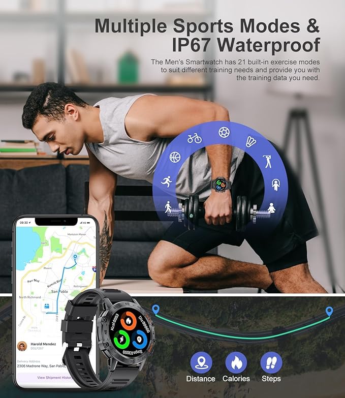 SUNKTA Smart Watches for Men(Answer/Calls),1.39 inch Touchscreen/5ATM Waterproof/120+ Sports Modes Fitness Watch with Heart Rate for Android/iOS Silicon Black