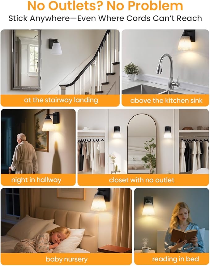 Neporal CARRYGLOW Battery Operated Wall Sconce, Peel and Stick No Drill Wall Lights Battery Operated, Rechargeable Wall Sconces for Bedroom, Living Room, Bathroom, Apartment, Renter Friendly